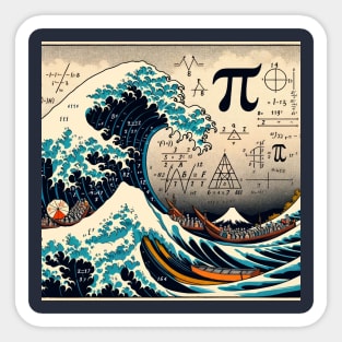 Pi Day Tsunami: Kanagawa Wave Meets Mathematics Sticker